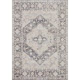 Oriental Machine Woven Polyester Area Rug in Charcoal/Ivory