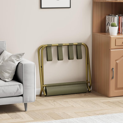 Foldable Suitcase Stand With Fabric Storage Shelf