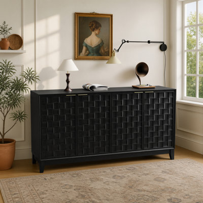60"W Sideboard with 4-Door, Solid Wood Leg and Adjustable Shelves