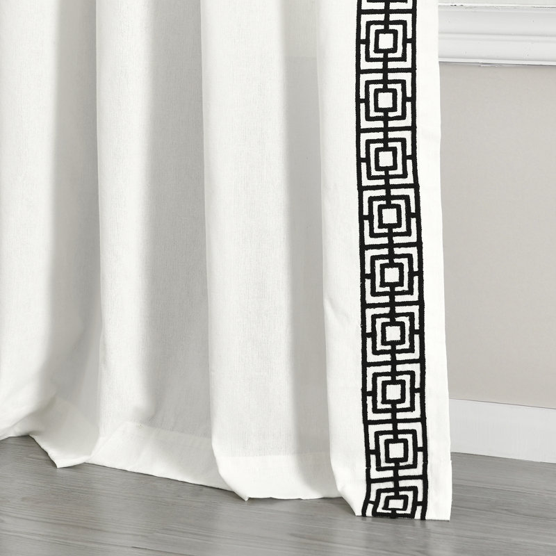 Luxury Modern Square Embroidery Border Window Panel, White