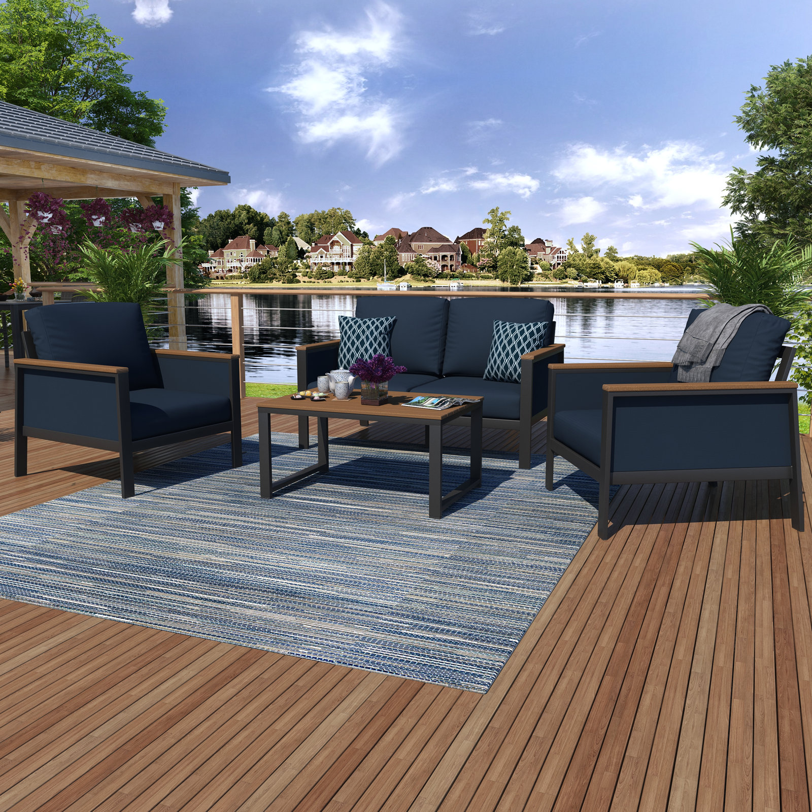 Townsend 4-Person Sunbrella® Patio Seating Group, Canvas Navy