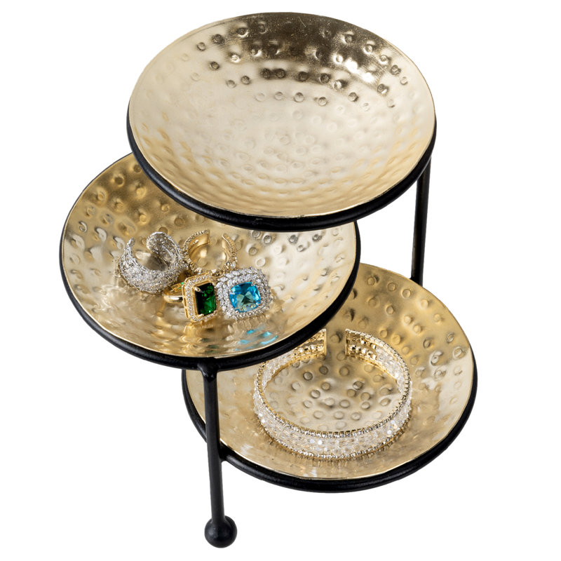 3 Tier Tabletop Black Gold Jewellery Stand