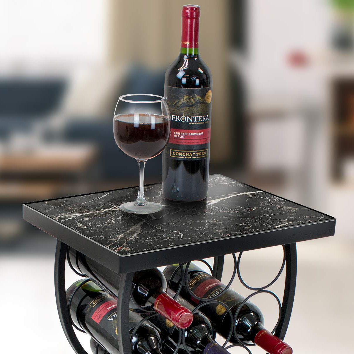 Sorbus Marble Wine Rack Console Table Freestanding Wine Storage