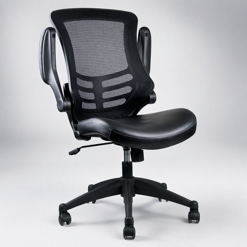 Chaise de bureau élégante en maille à dossier mi-haut, avec accoudoirs réglables, noire, aérée et confortable pour de longues heures d'utilisation.
