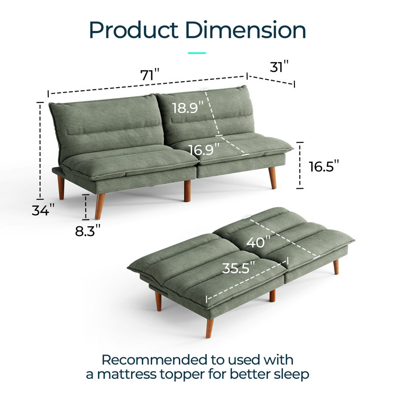 Upholstered Futon, Green