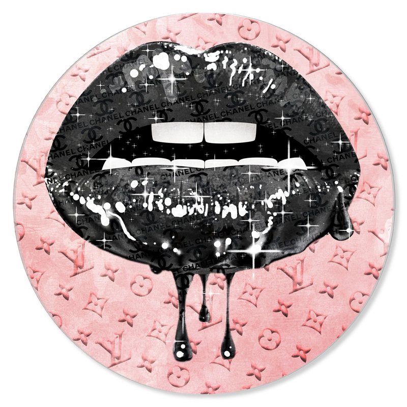 Noir and Blush Lips Fashion and Glam Round Acrylic Art by Oliver Gal, 20" H x 20" W