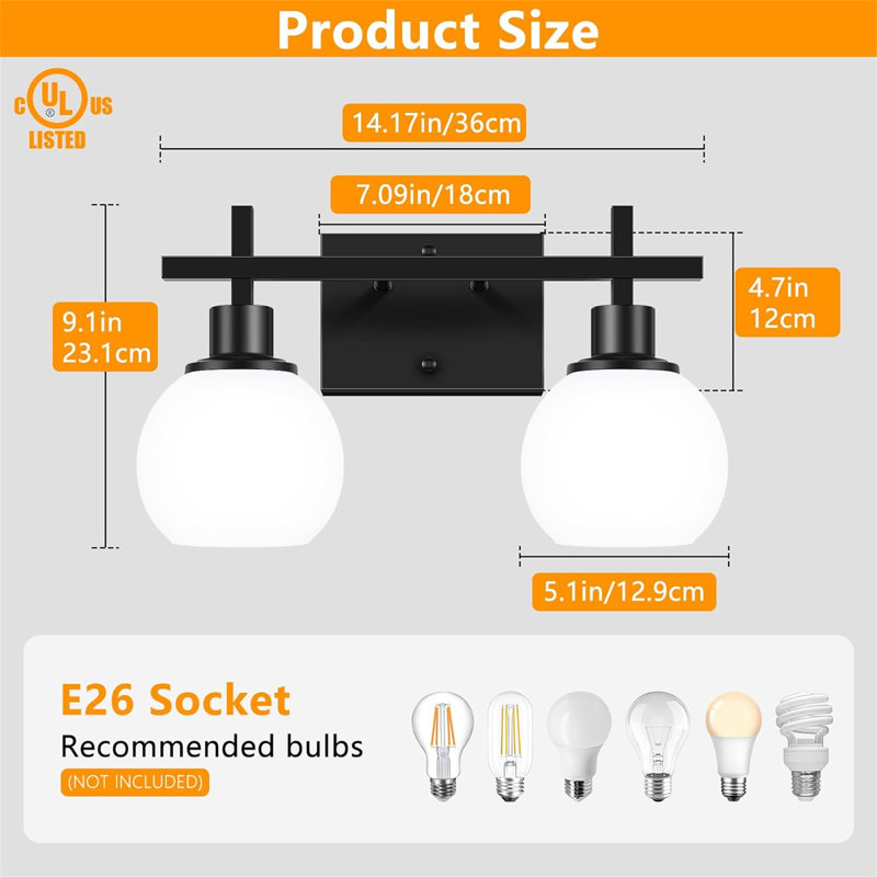 Dimmable Vanity Light, 2, Matte Black