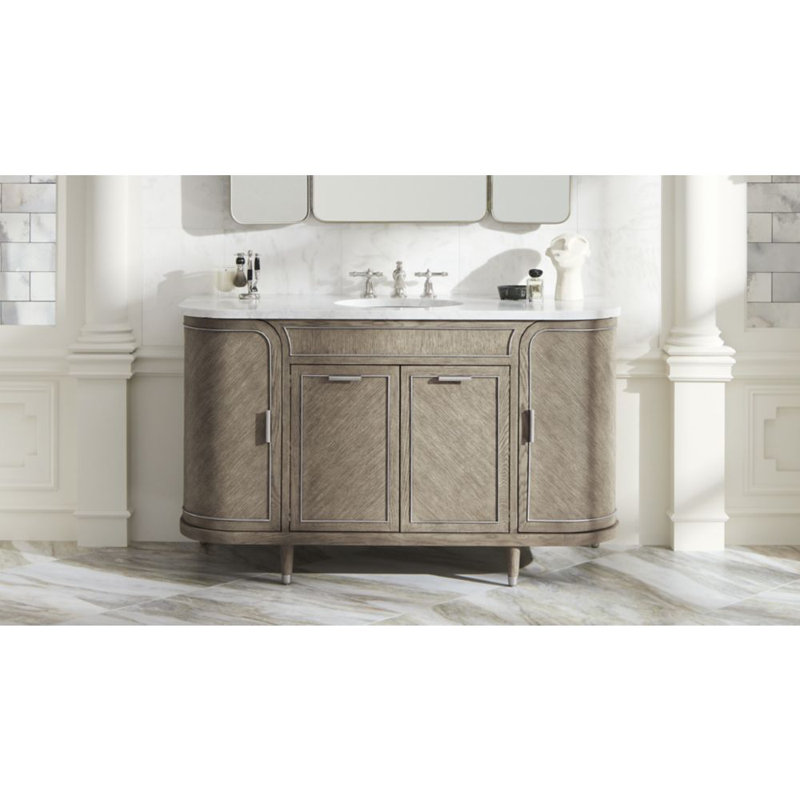 Rosebrook 55.75" Single Bathroom Vanity Base Only, Light Oak/Aged Brass