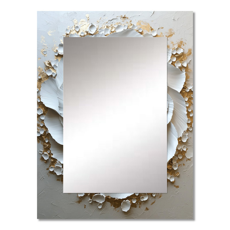 White And Gold Rose In Vortex Love IV - Abstract Spirals Decorative Mirror, Modern Wall Mirror, Printed Metal Art, 32" x 24"