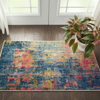 Tapis abstrait bleu / jaune / rose Velva