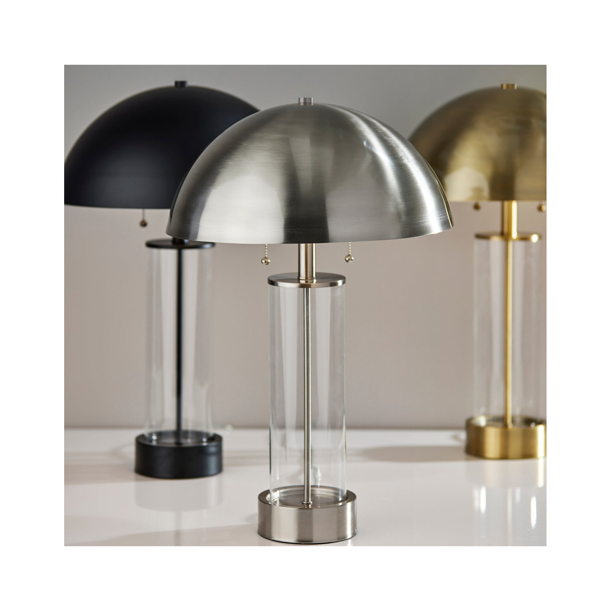 Anlow Desk Lamp, Brushed Steel Metal, Brushed Steel & Clear Glass
