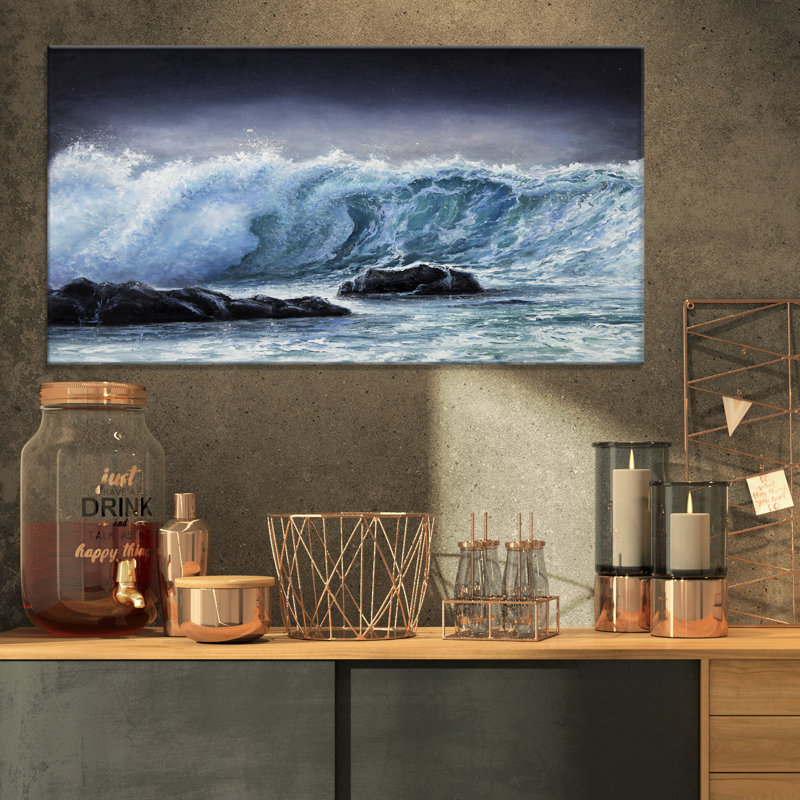 Reproduction d’art graphique sur toile tendue large océan waves, H 16 po x l 32 po x P 1 po