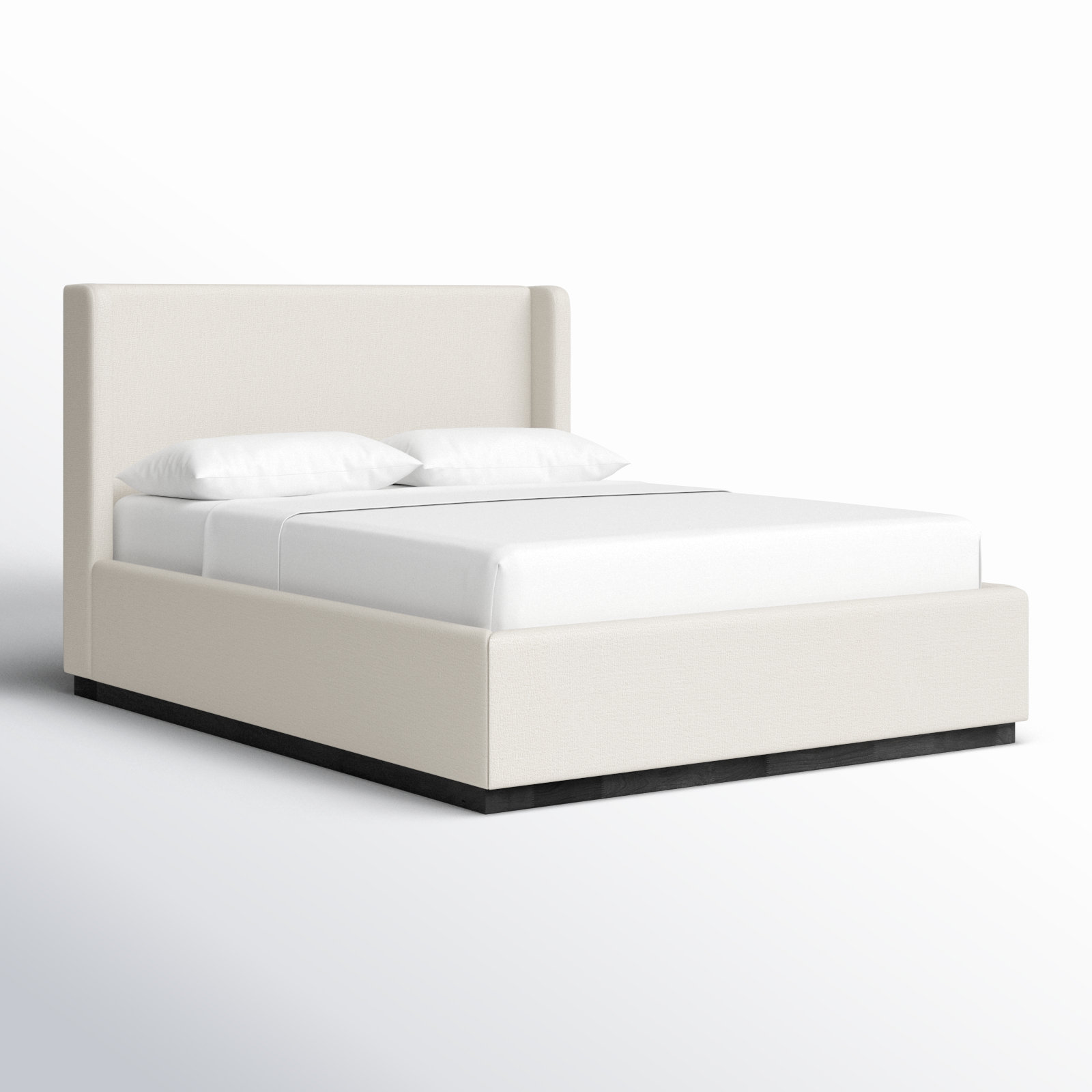 Upholstered Panel Bed, Queen, Beige Linen Textured Fabric