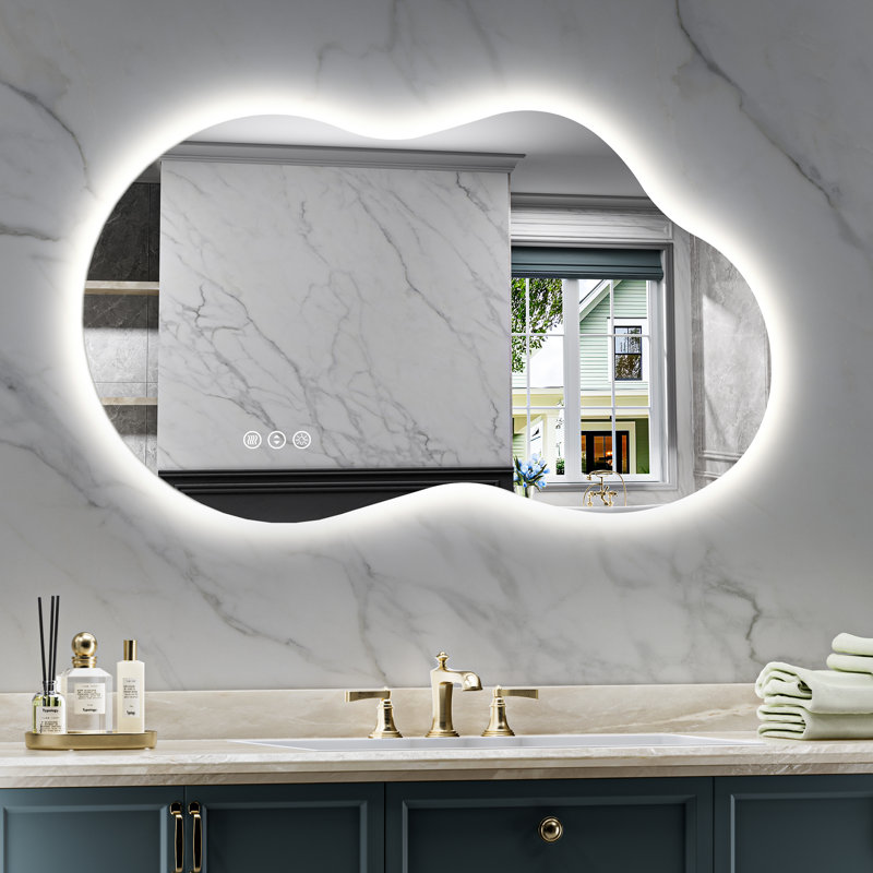 Cloud Shape Bathroom LED Mirror with Frontlit & Backlit, Anti Fog Lighted Vanity Mirror with Stepless Dimmable, ETL Listed, IP54 Waterproof, CRI90+, HD Tempered Glass