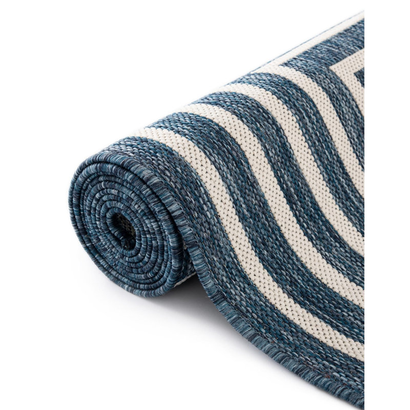 Tapis bleu contemporain Odawa, Carré 7 pi 10 po