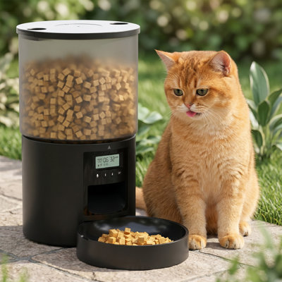 Distributeur automatique de nourriture sèche pour petits chiens, capacité de 4 L avec libération programmée, enregistrement de la voix de 10 secondes, programmable de 1 à 6 repas par jour (étiquetage français / anglais)