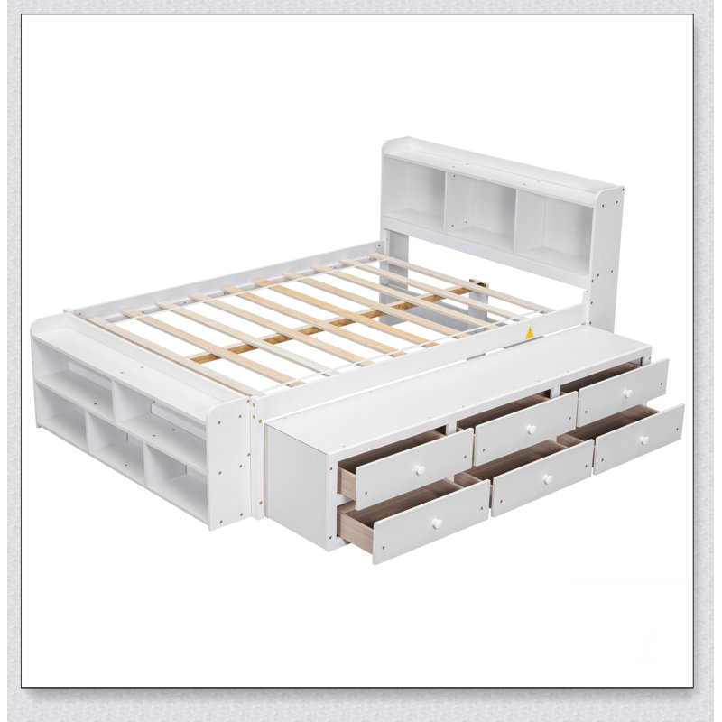 Lit double avec rangement sous le lit et armoire de bout, Blanc