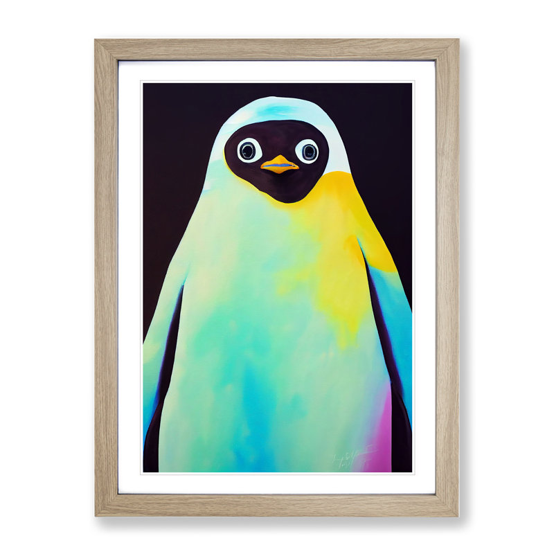 Penguin In Colour No.4 - Print, Oak Picture Frame, No Matte, 64cm H x 46cm W
