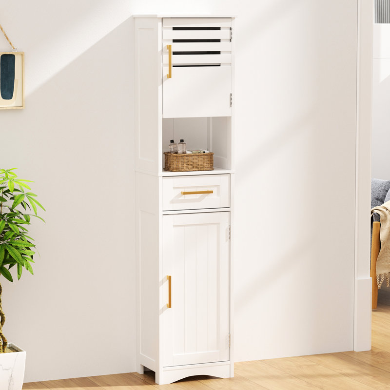 Étagère de salle de bain blanche - 1 tiroir, 2 portes, cadre de rangement