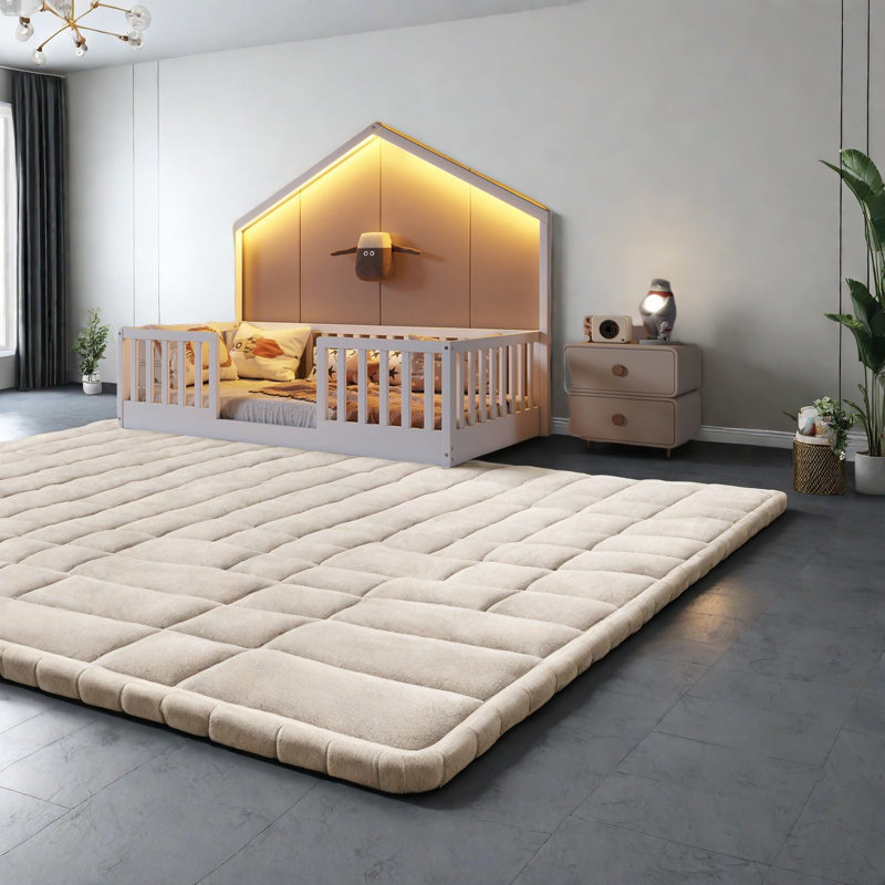 Lit de plancher en bois robuste avec DEL, blanc, pour enfants Montessori