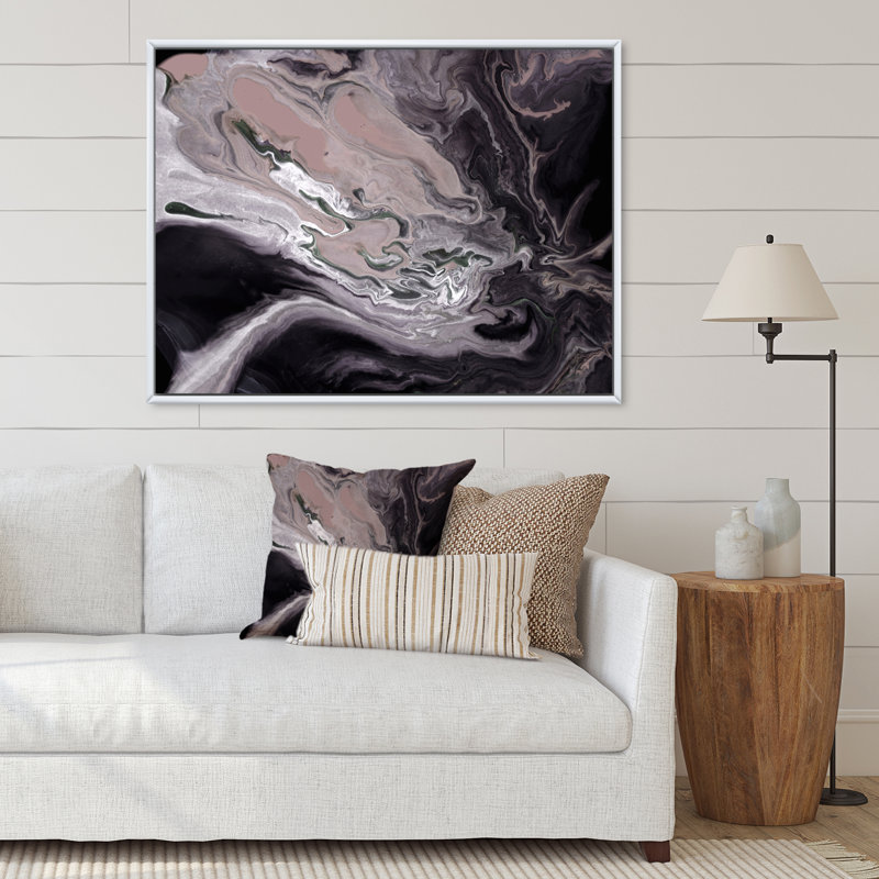 «Dark Marble Universe», impression d'art sur toile moderne, Cadre flottant blanc, H 34 po x l 44 po