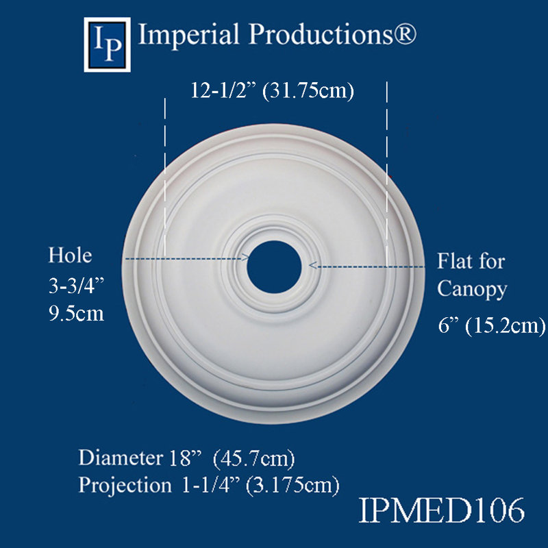 Médaillon de plafond H 18 po x l 18 po x P 18 po