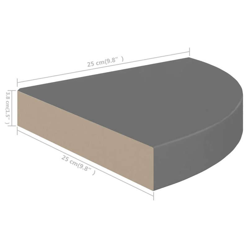 Arsi Corner Shelf, 3.8cm H x 25cm W x 25cm D, High Gloss Grey