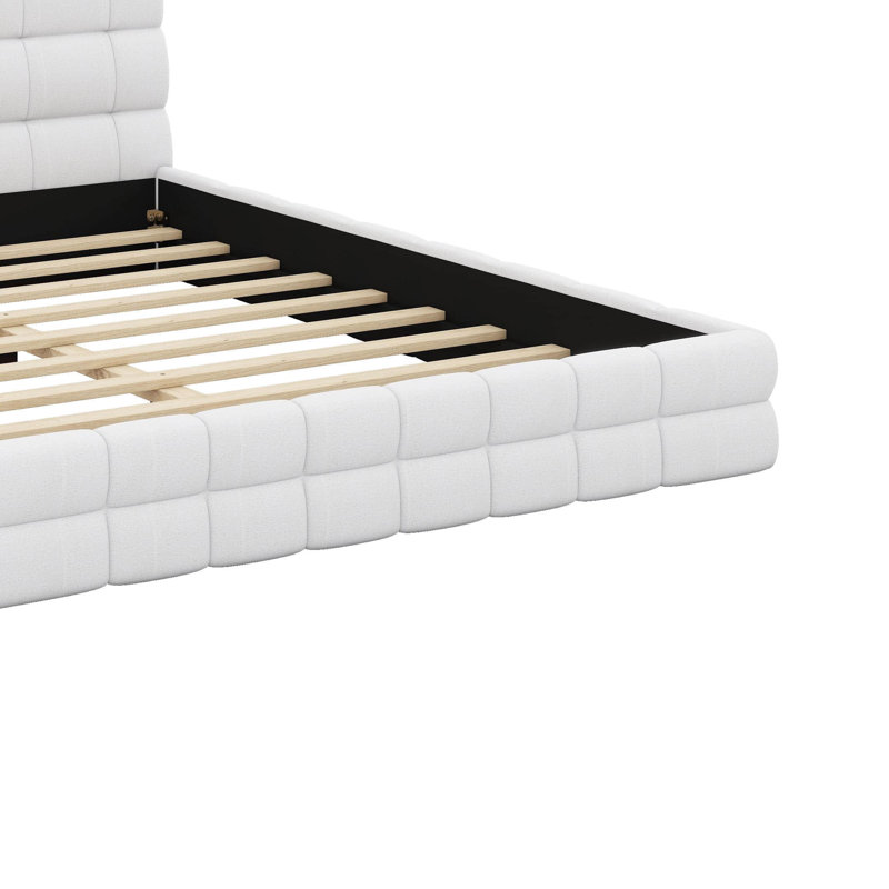 Queen Size Upholstered Platform Bed, White