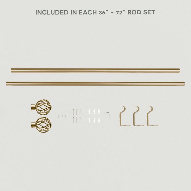 Gold Adjustable Iron Curtain Rod with Open Sphere Finials