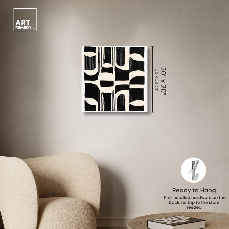 Black and White Abstract Canvas Art with Wooden Frame, 21" x 21"