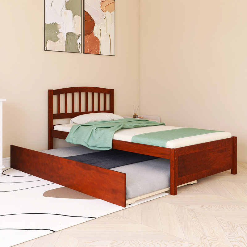 Cadre de lit plateforme 80 po x 42 po avec lit gigogne en bois, Marron