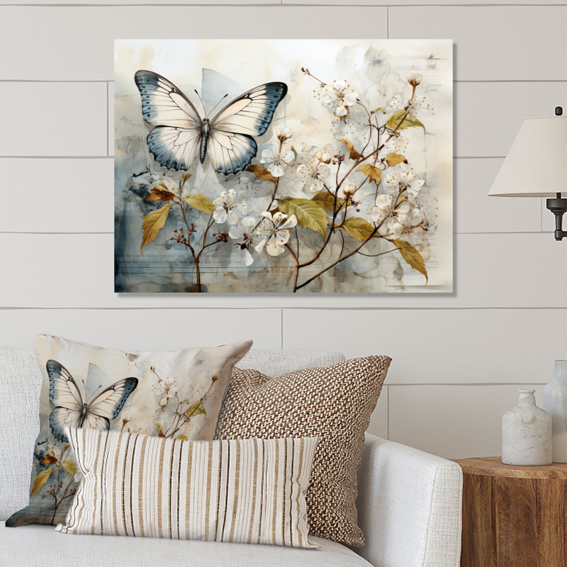 Décoration murale en métal beige papillon «Glimpse of Serendipity», H 30 po x l 40 po