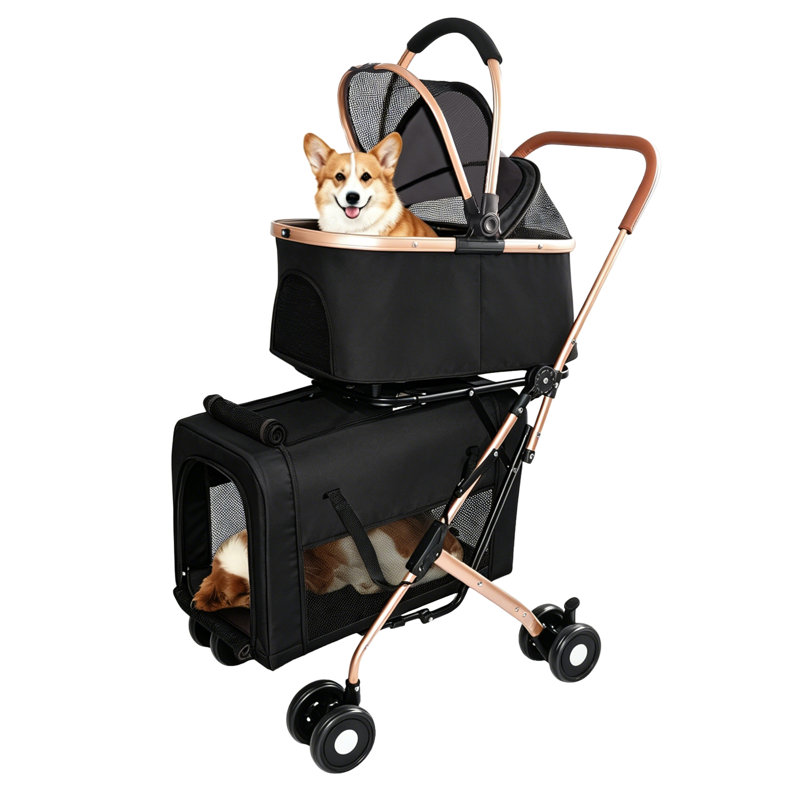 Poussette double pour chien et chat, Black