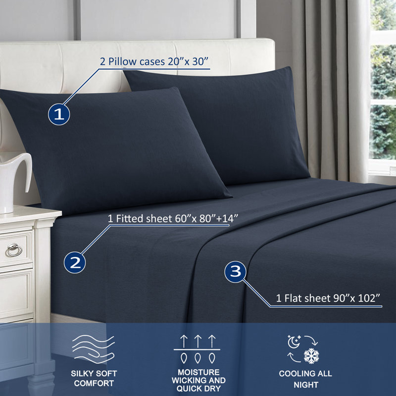 Navy Blue Queen Bamboo Cooling Deep Pocket Sheet Set
