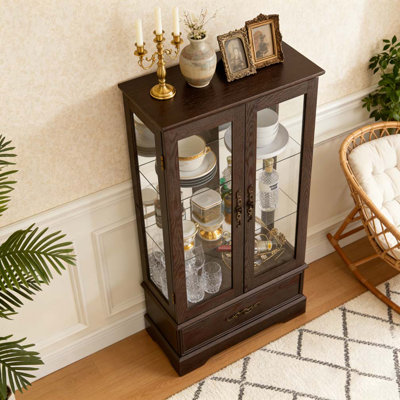 Lighted Glass Curio Cabinet with Adjustable Shelves
