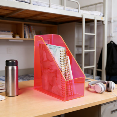 Acrylic Magazine And File Organizer For Desk, Clear Vertical Storage Rack With Durable Construction For Office And Home Organization
