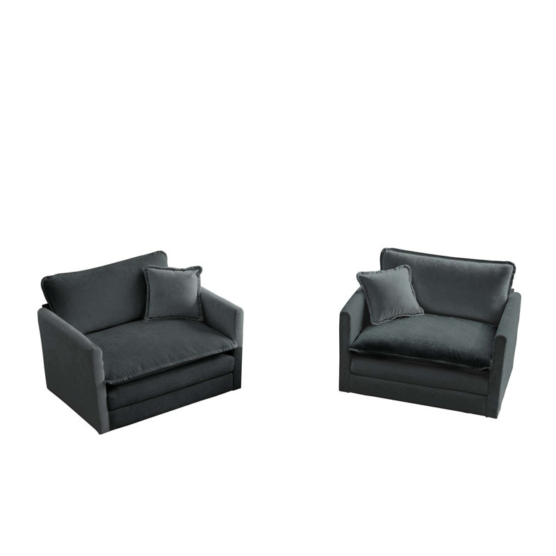 Fauteuil d'appoint haut de gamme en chenille avec coussin décoratif, ensemble de 2, Gris