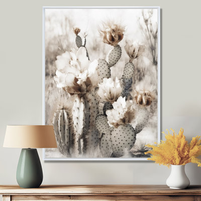 «Cream Desert Cactus - Cactus», art mural encadré