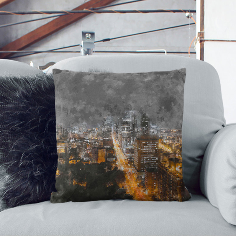 Montreal Skyline Vol.3 Painting Square Throw Cushion, 40cm H x 40cm W x 15cm D, Dark Blue