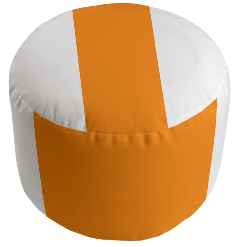 Repose-pieds cubique rond à rayures 20,5", Blanc / Orange