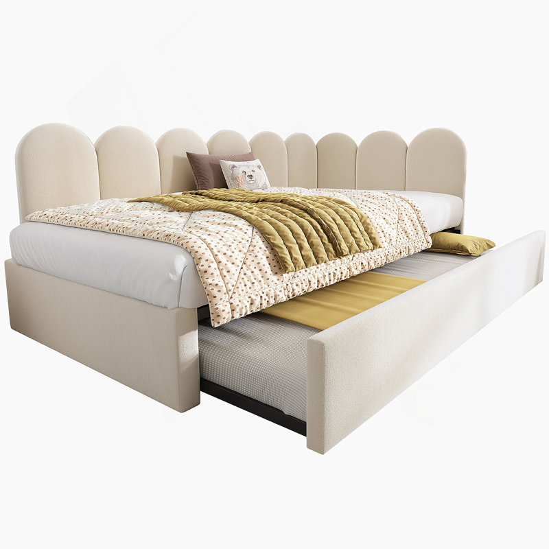 Lit de jour rembourré avec lit escamotable, idéal pour les invités, les enfants et les petits espaces, avec structure à lattes en métal et velours confortable