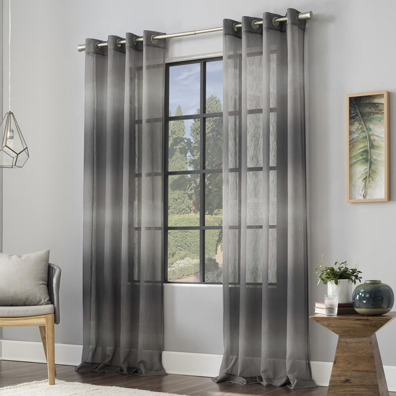Gray Ombre Sheer Polyester Grommet Curtain Panel, 52" x 96"