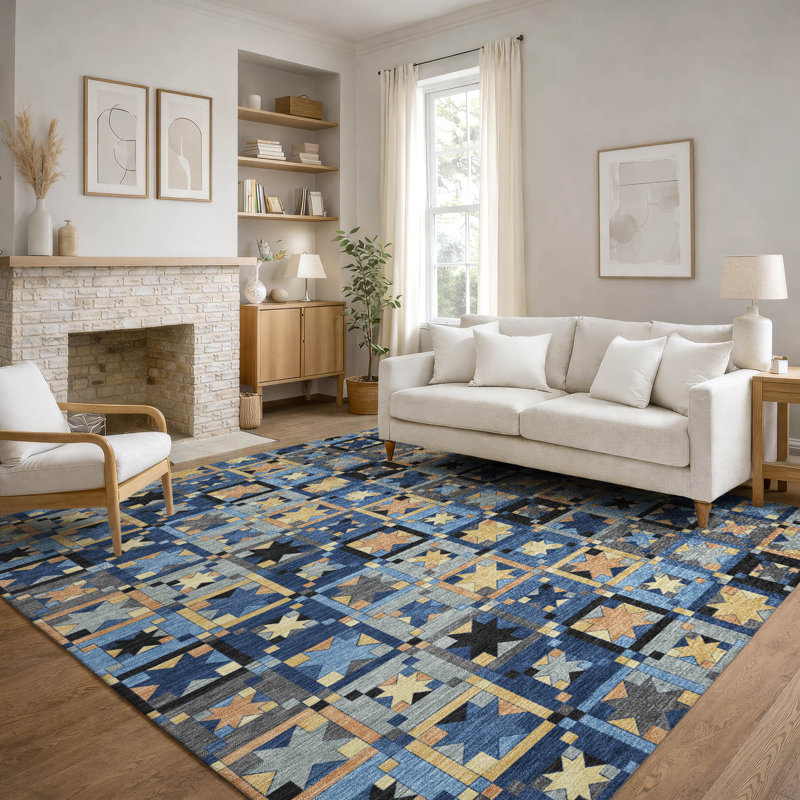 Tapis de qualité supérieure lavable à la machine Villers, Marine, 5' x 7'6"
