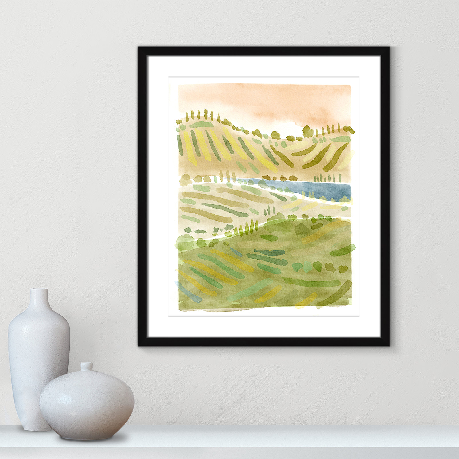 Tuscan Countryside Print by Leah Straatsma, Black Single Picture Framed Paper, White, 25.5" H x 21.5" W x 1.25" D