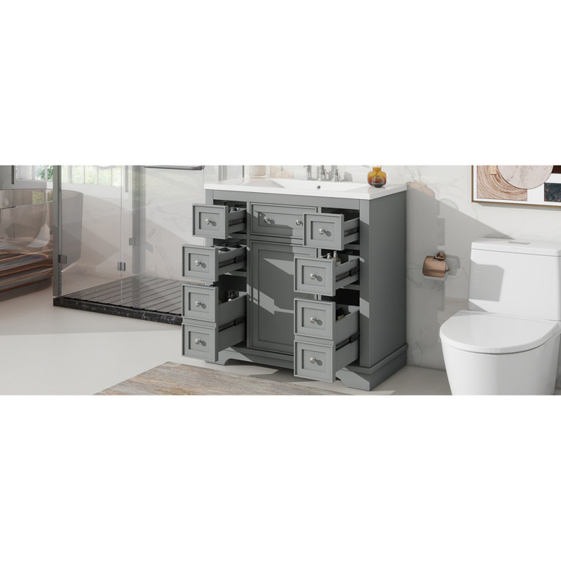 Ensemble de meuble-lavabo de salle de bain avec lavabo / une armoire et six tiroirs / meuble-lavabo, Gris