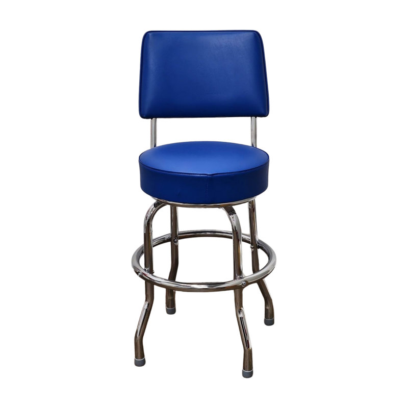 Retro Home Single Ring Upholstered Swivel Bar & Counter Stool with Back, Blue, Counter Stool (24" Seat Height)