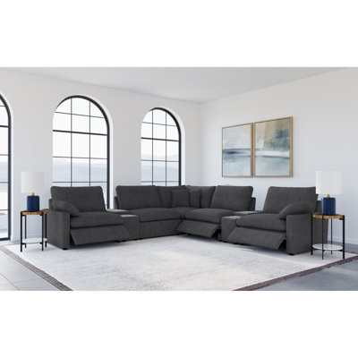 Canapé modulaire inclinable électrique 7 pièces gris foncé