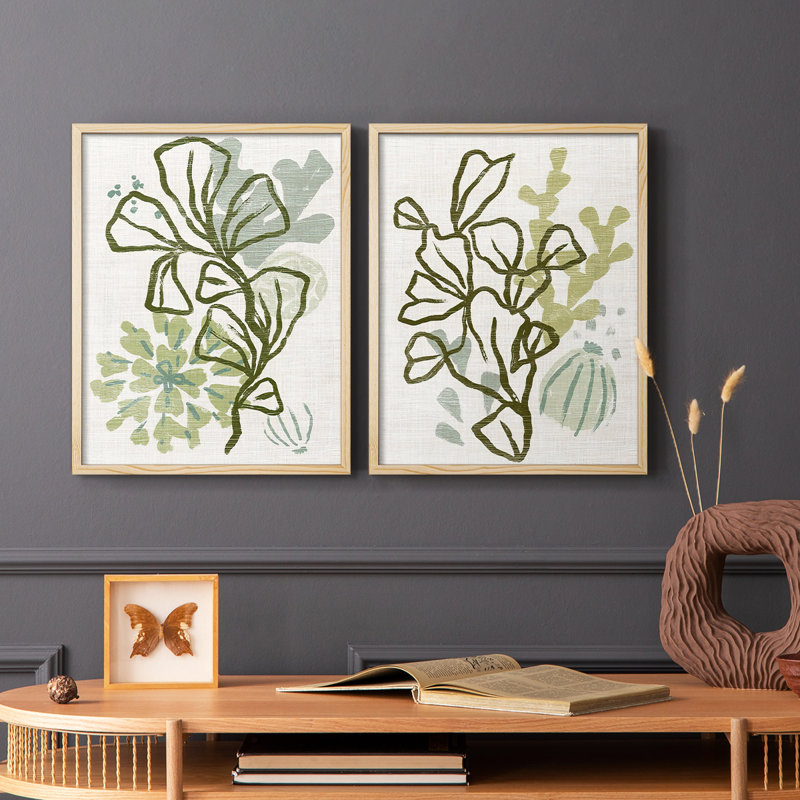 Coral Blockprint III - reproduction encadrée de qualité supérieure - prête à être accrochée - aucun clou requis - aucun clou requis