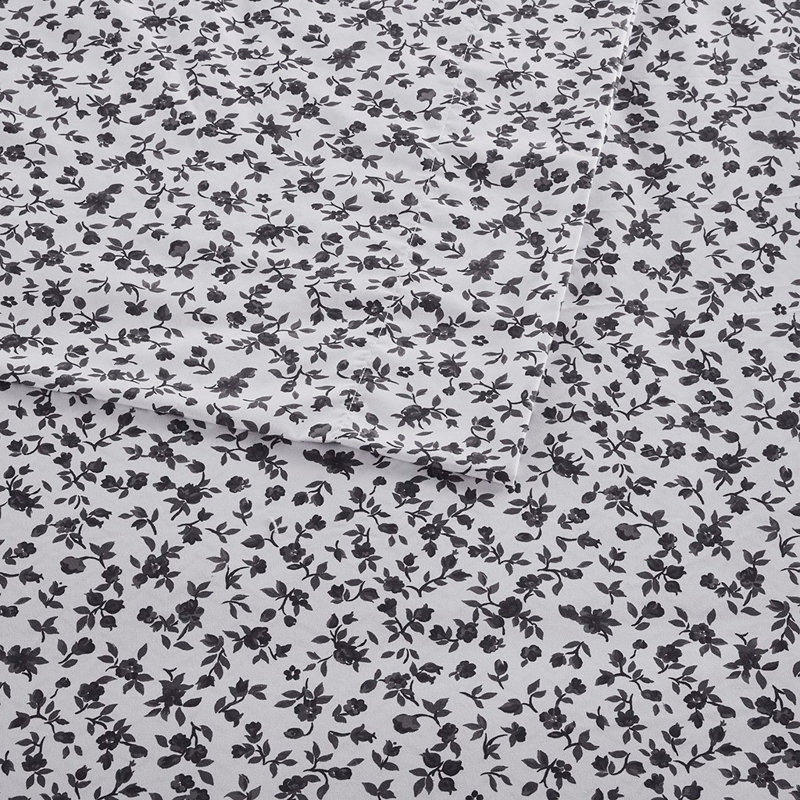 Queen Black Floral Microfiber Sheet Set