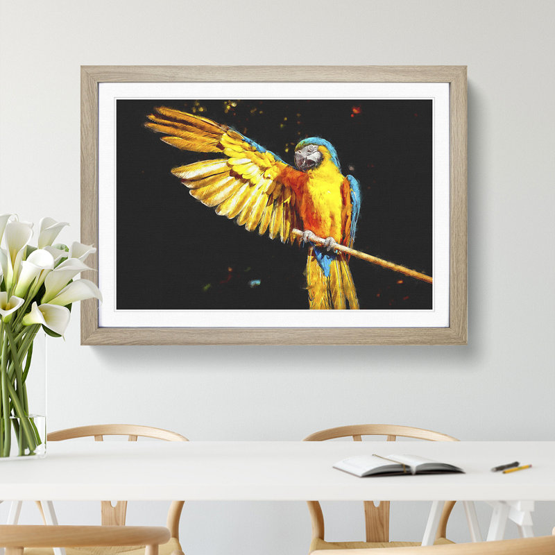 Yellow Macaw Parrot - Picture Frame Painting Print, 45cm H x 63cm W x 2cm D, Oak Framed